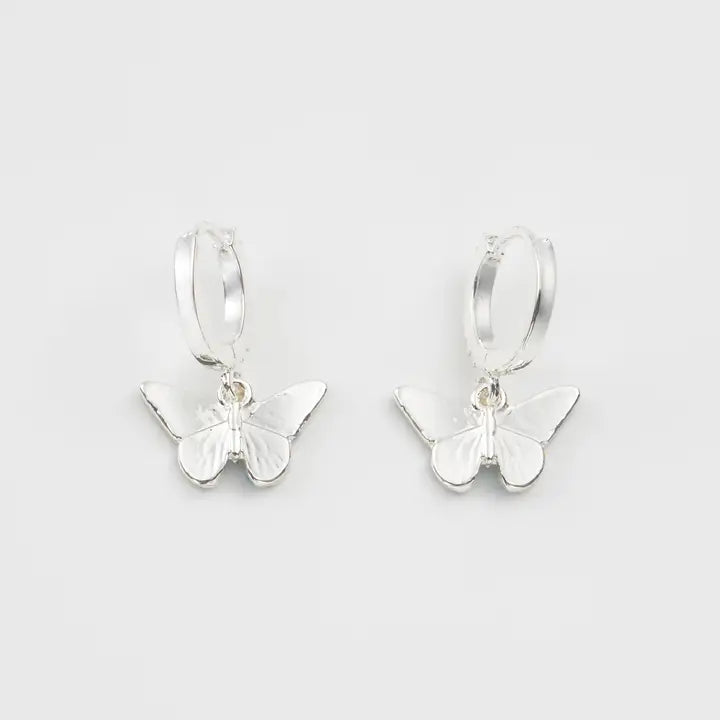 Enamel Blue Butterfly Huggie Earrings