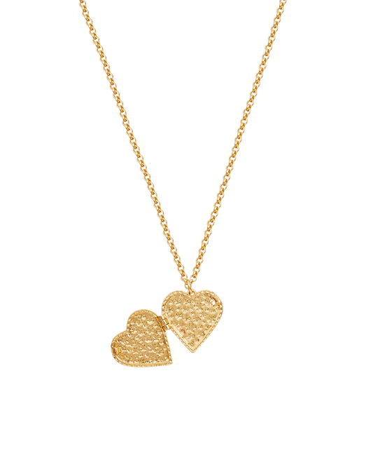 Gold Forget Me Not Heart Locket Necklace