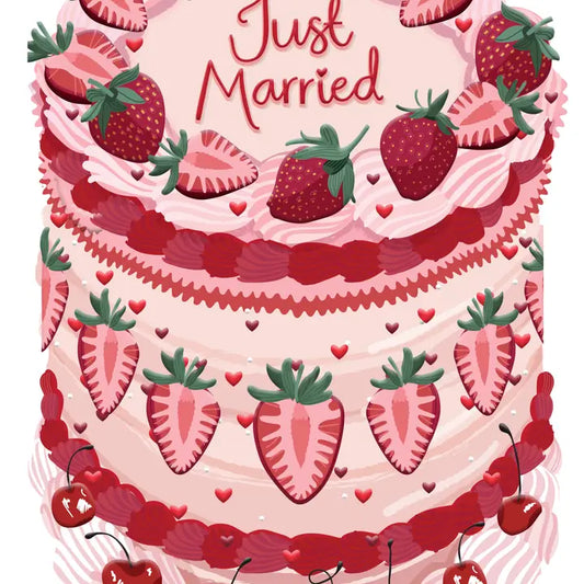 Just Married Strawberry Cake - Two For Joy Illustration Card