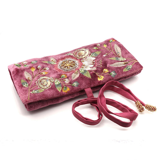 POM Velvet Vintage Floral Embellished Jewellery Roll