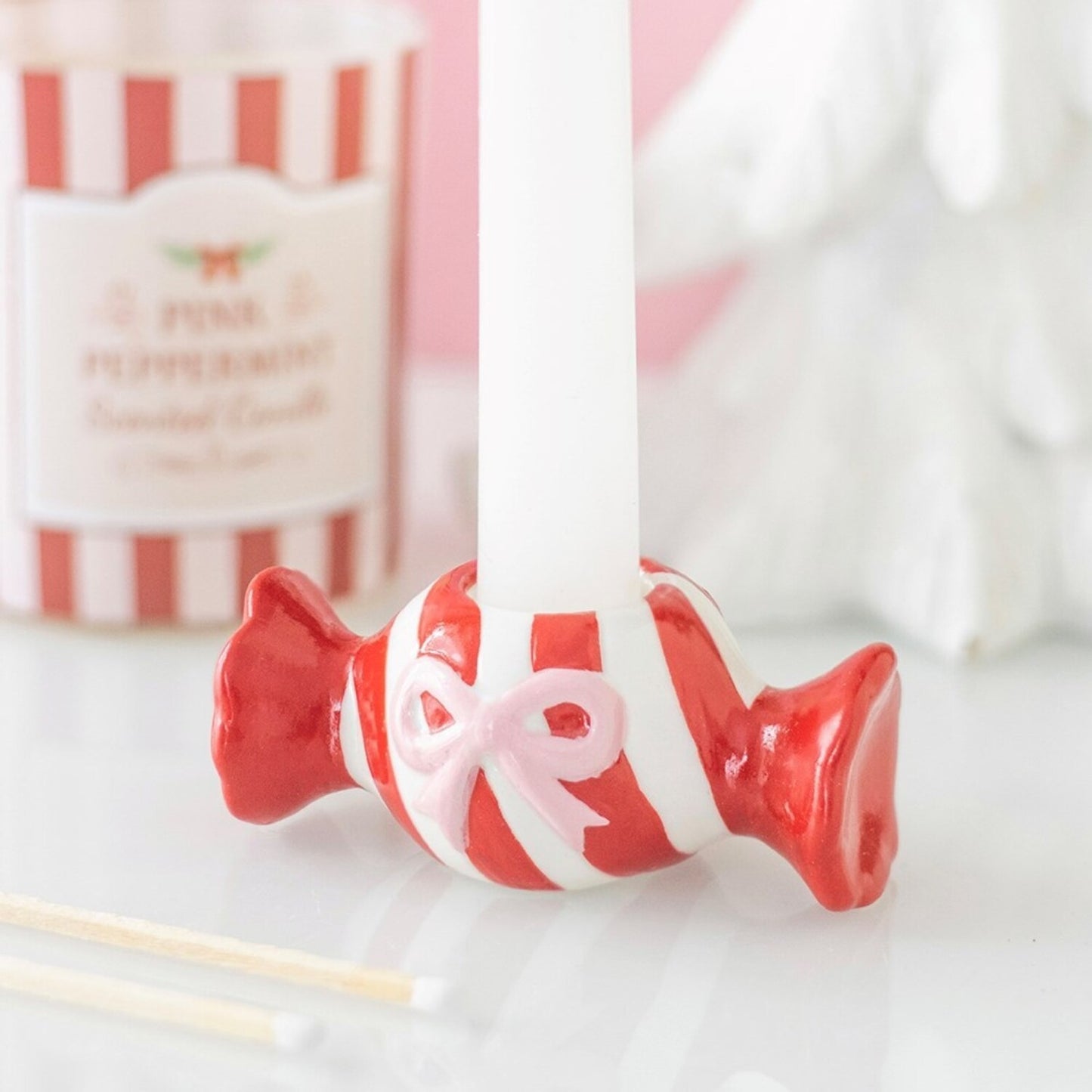 Christmas candy ceramic candle holder