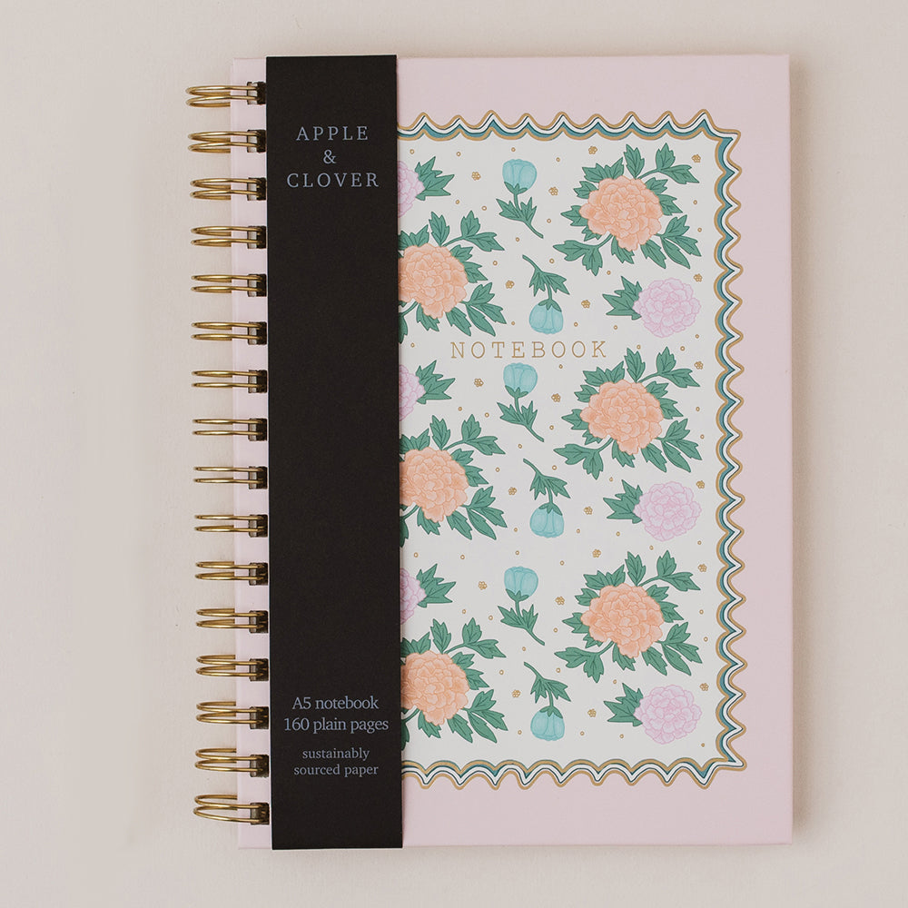 Hardback Floral ring-bound plain paper A5 notebook