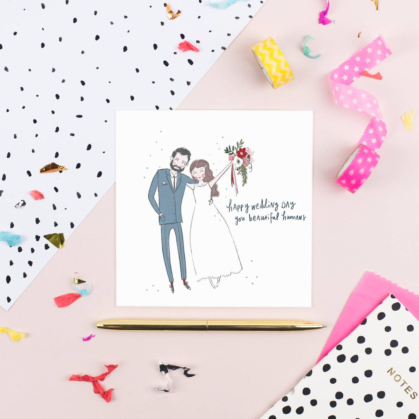 Happy Wedding Day You Beautiful Humans! - Pickled Pom Pom Card