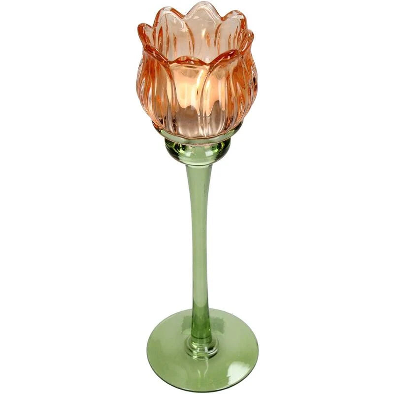Glass Candlestick Flower - Orange