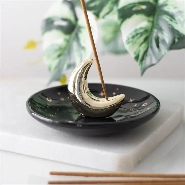 Gold Crescent Moon Ceramic Incense Stick Holder