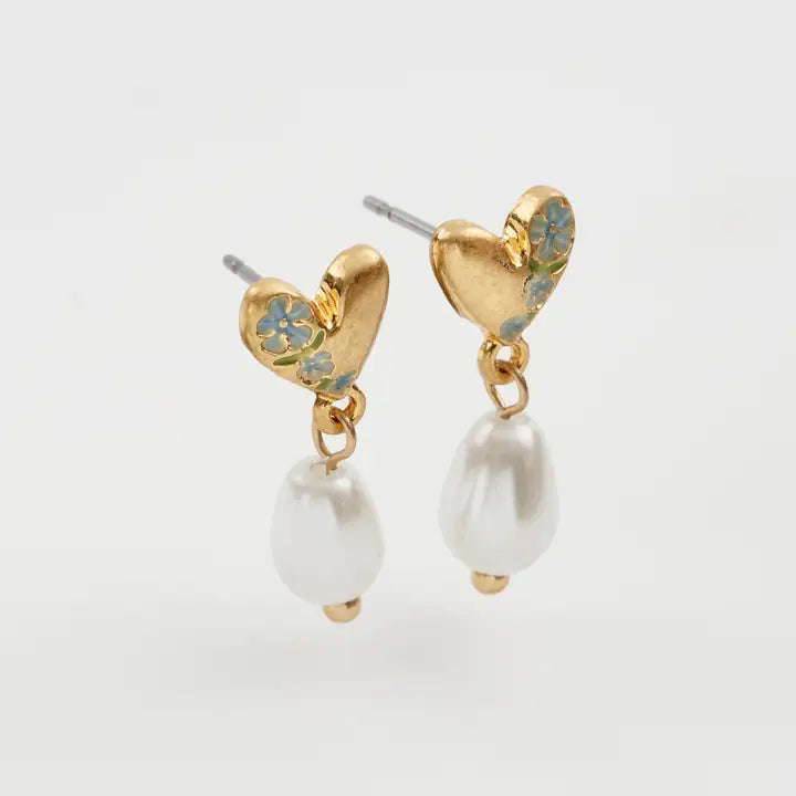 Forget-Me-Not Heart & Pearl Earrings