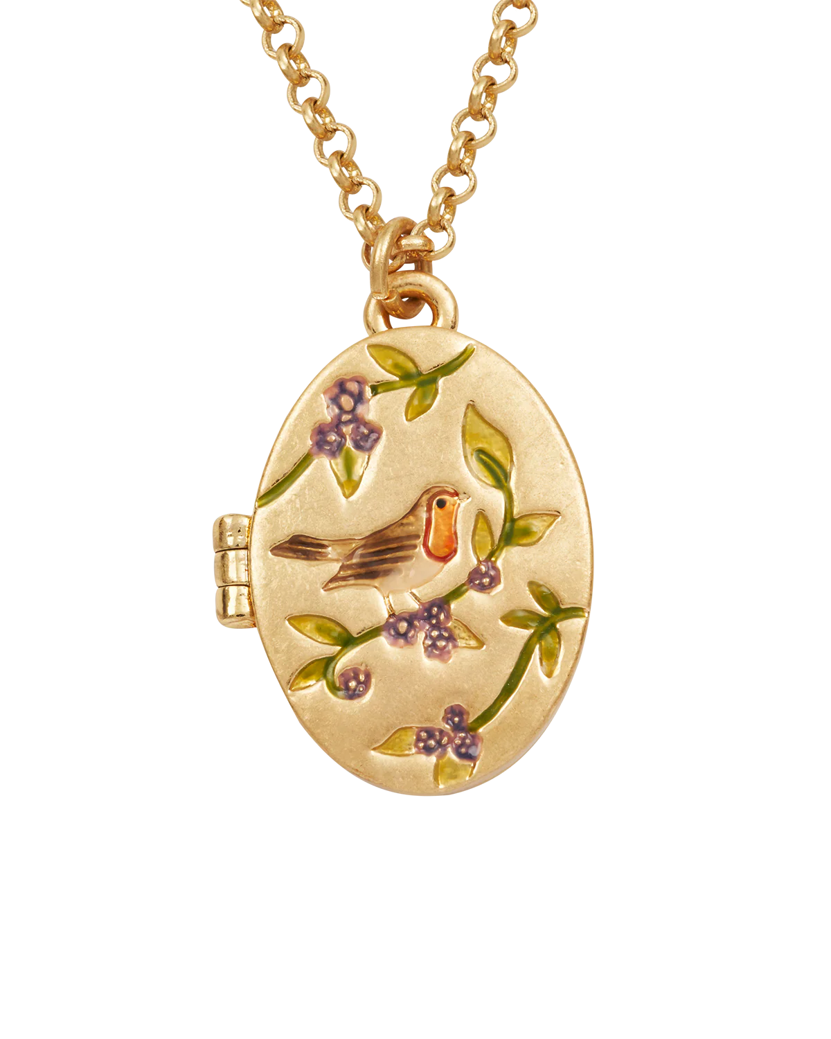 Gold Robin & Blackberry Locket Necklace