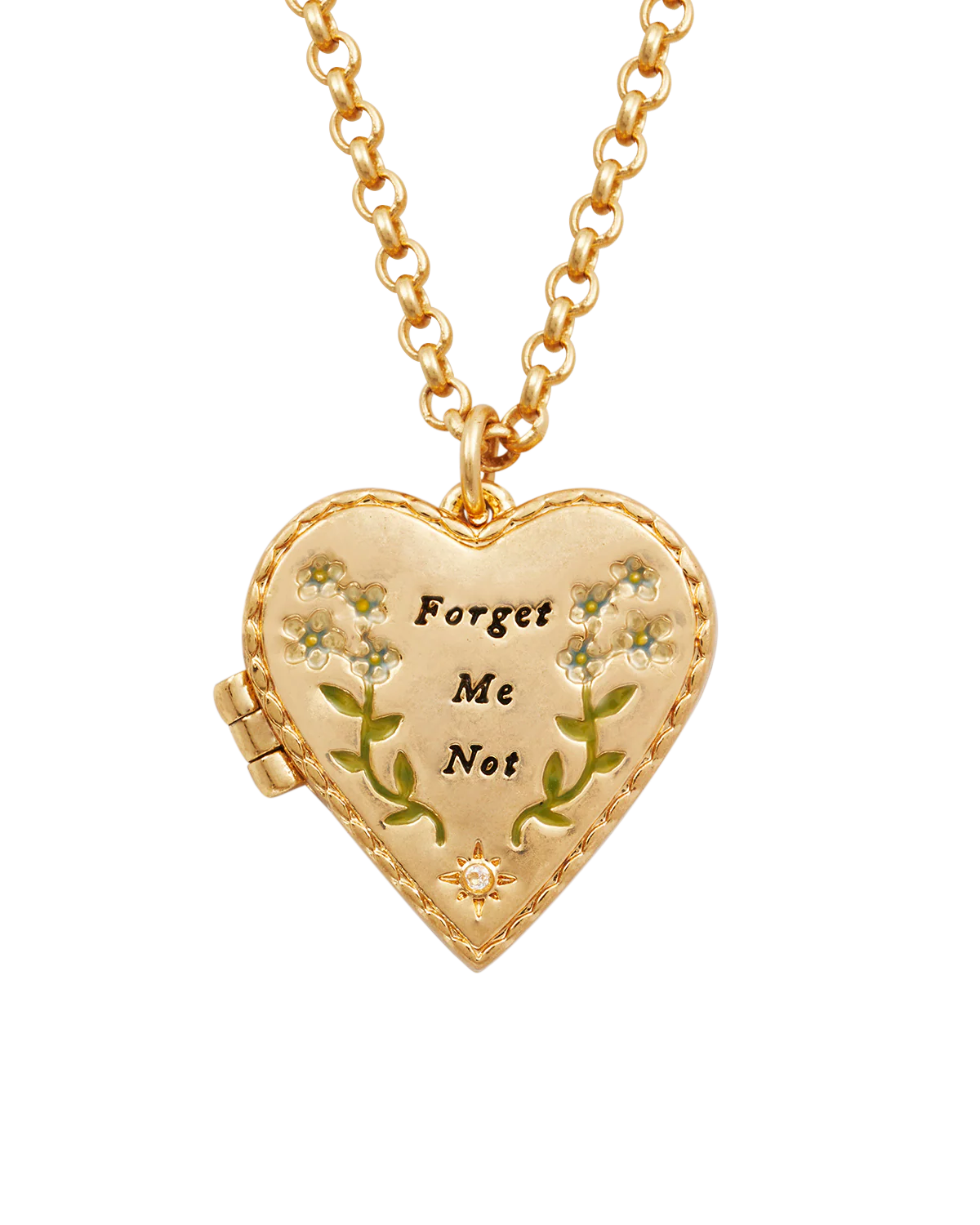 Gold Forget Me Not Heart Locket Necklace