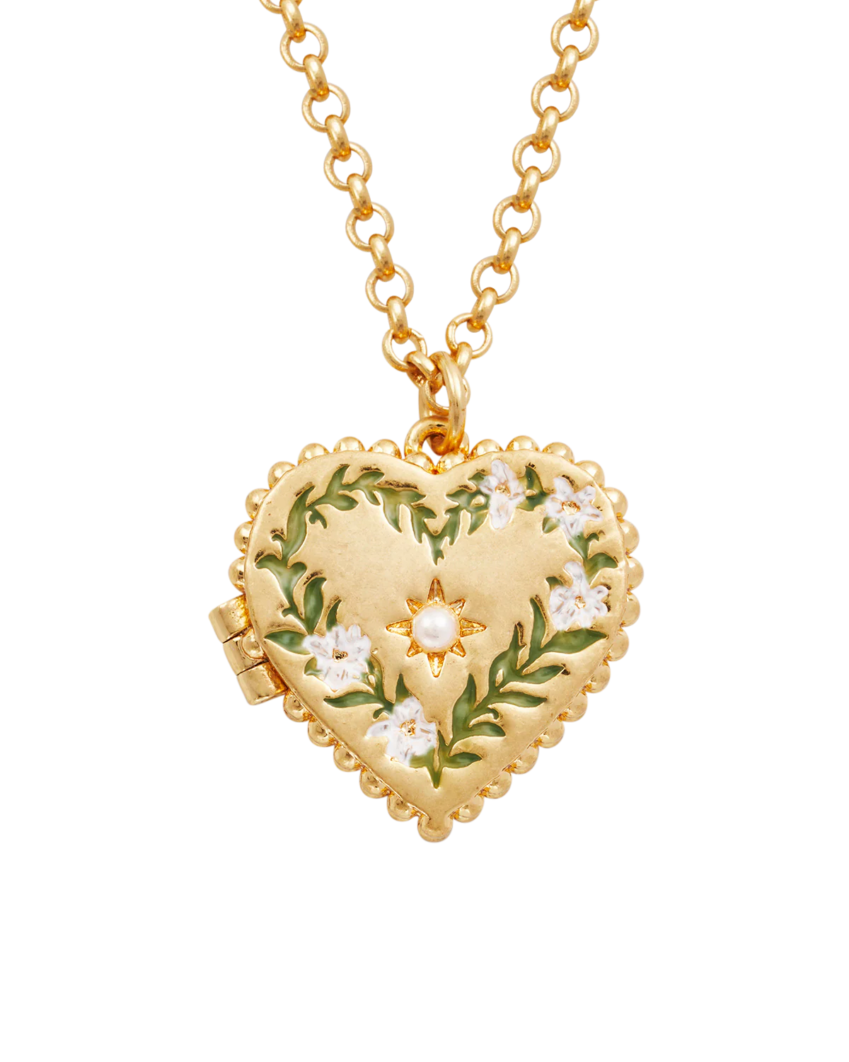 Gold Jasmine Heart Locket Necklace
