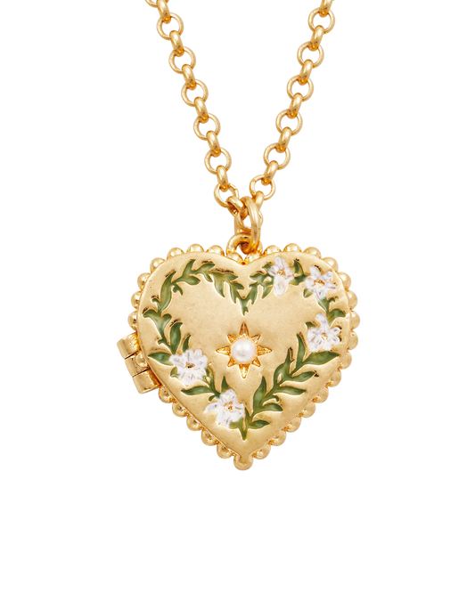 Gold Jasmine Heart Locket Necklace