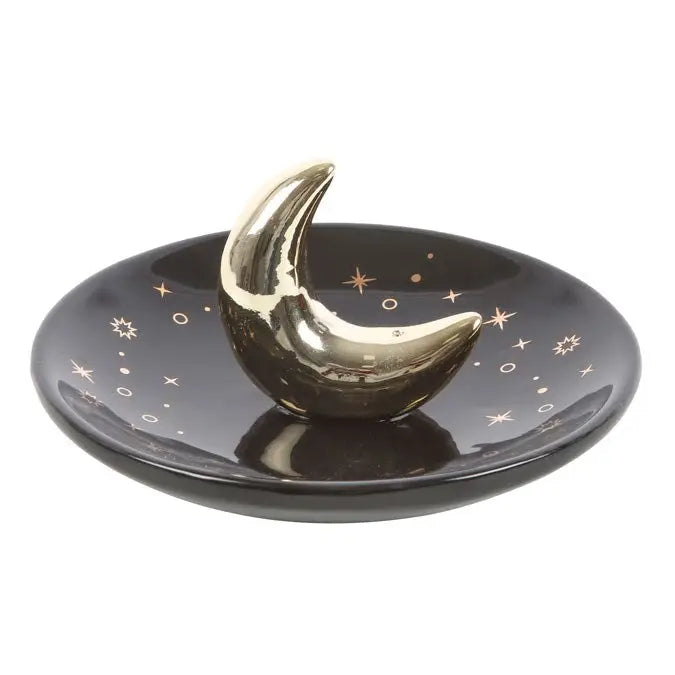 Gold Crescent Moon Ceramic Incense Stick Holder