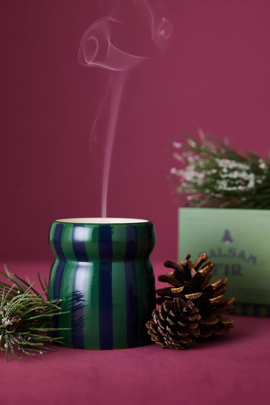 Paddywax Balsam Fir Striped Ceramic Candle