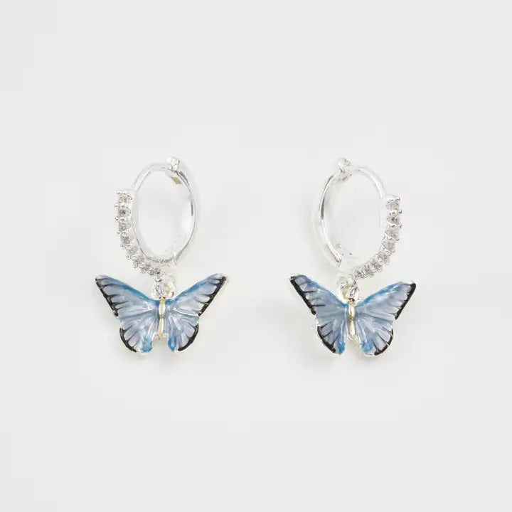 Enamel Blue Butterfly Huggie Earrings
