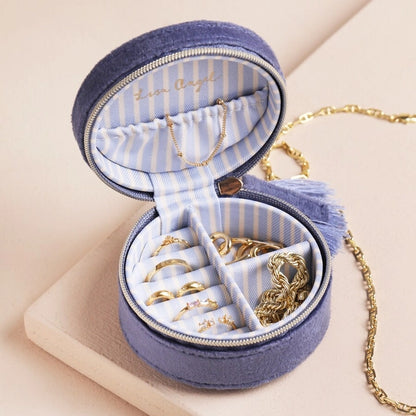 Moonrise Mini Round Velvet Jewellery Case Blue