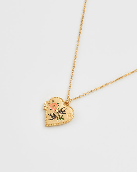 Swallow Heart Locket Chain Necklace