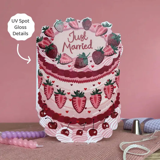 Just Married Strawberry Cake - Two For Joy Illustration Card
