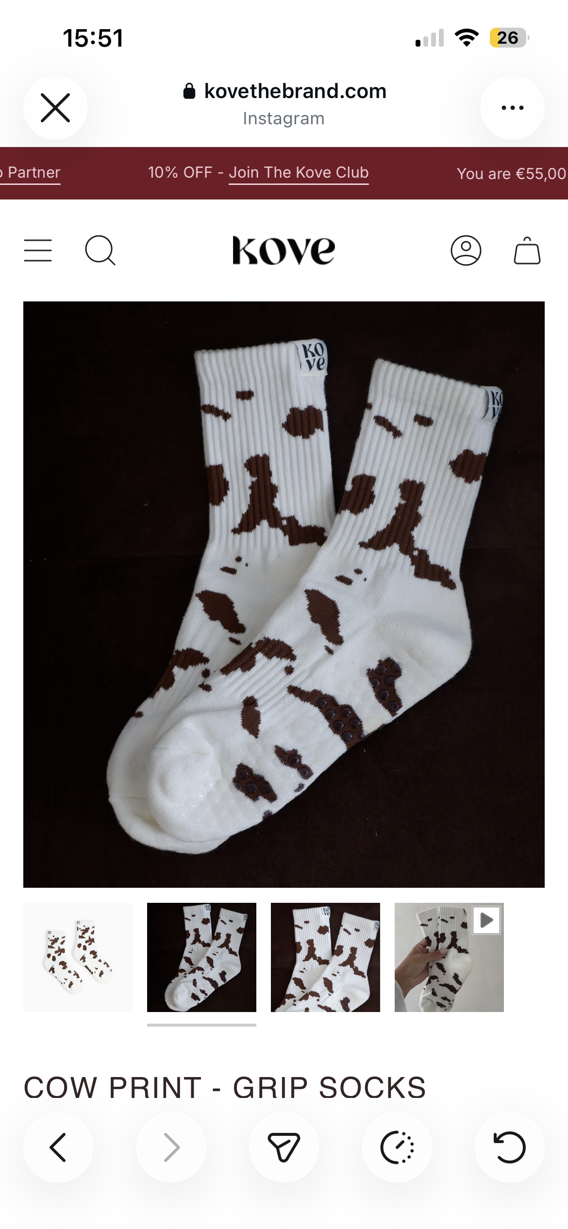 Kove grip socks - cow print