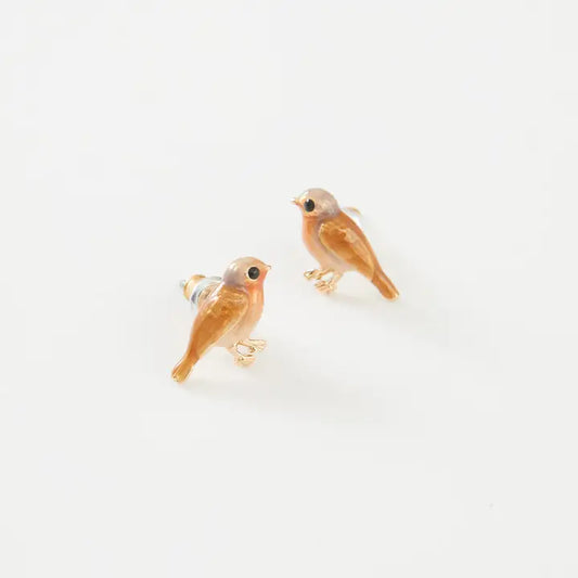 Enamel Robin Stud Earrings