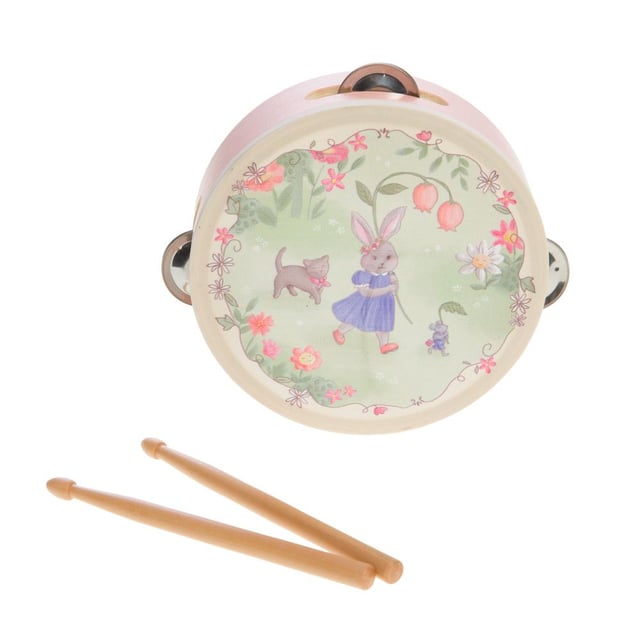 Little kids drum with drum sticks