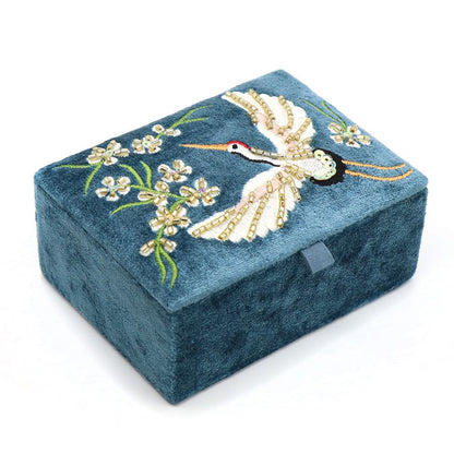 Blue Velvet Crane Jewellery Box