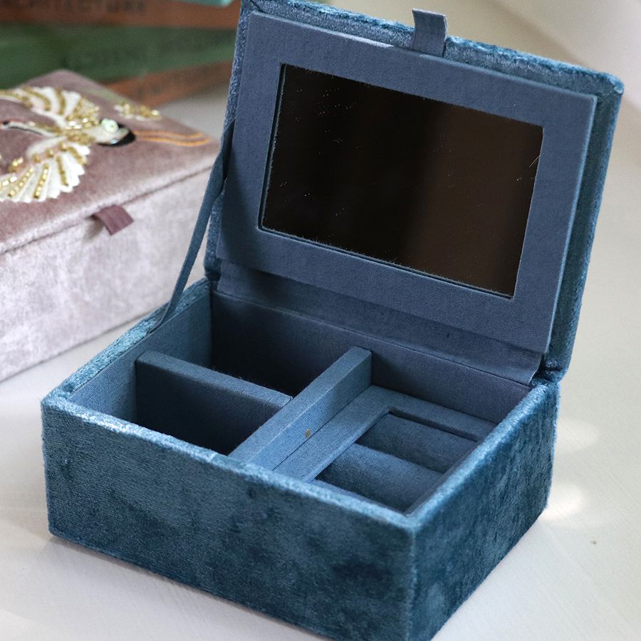 Blue Velvet Crane Jewellery Box