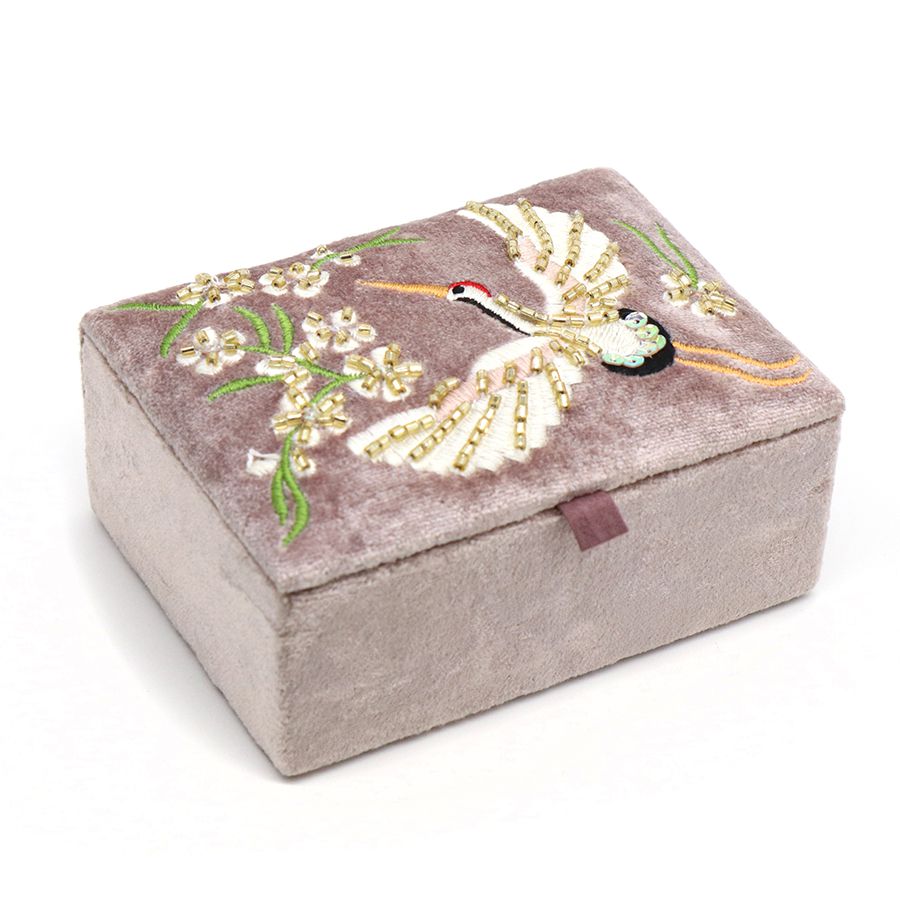 Pink Velvet Crane Jewellery Box