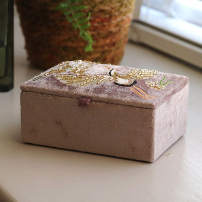 Pink Velvet Crane Jewellery Box