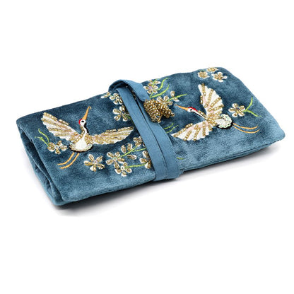 Blue Velvet Crane Jewellery Roll