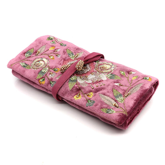 POM Velvet Vintage Floral Embellished Jewellery Roll