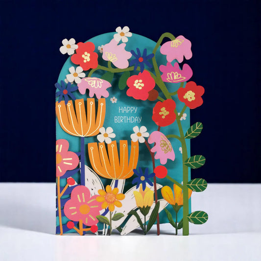 Happy Birthday Orange Floral - Paper Cut Out Card