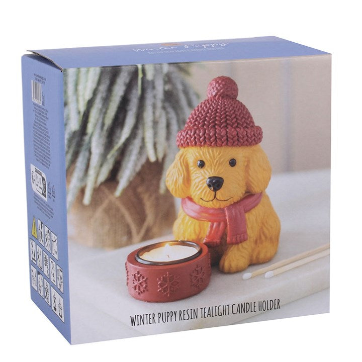Winter Puppy Resin Tealight candle holder