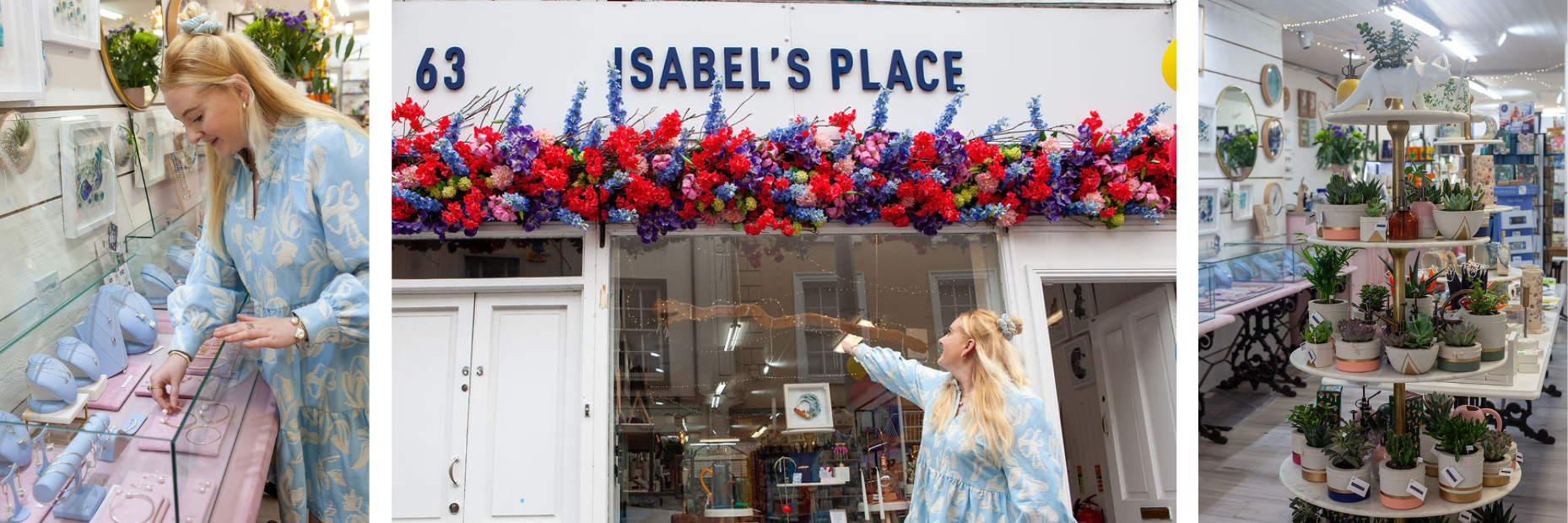Isabel's Place Dungarvan Website Banner with 3 Photos Showing Exterior and Interior of Shop