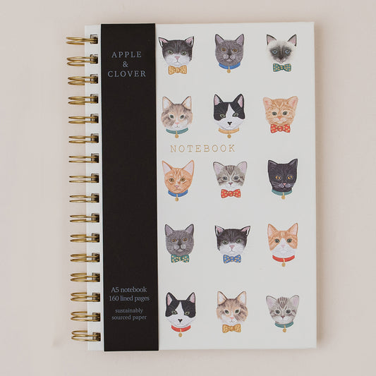 Hardback Gold Cats Ring-bound lined A5 notebook