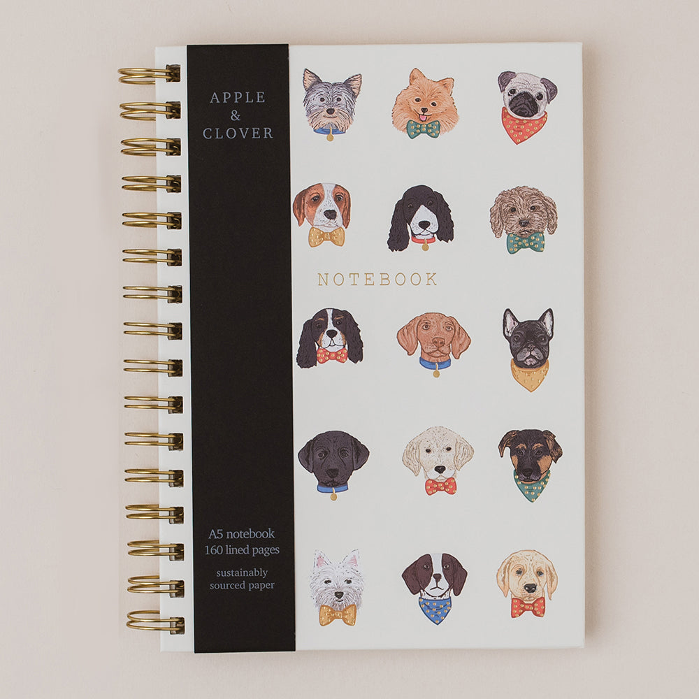 Hardback gold foiled dogs ring-bound lined A5 notebook