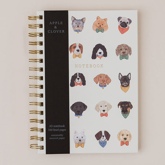 Hardback gold foiled dogs ring-bound lined A5 notebook