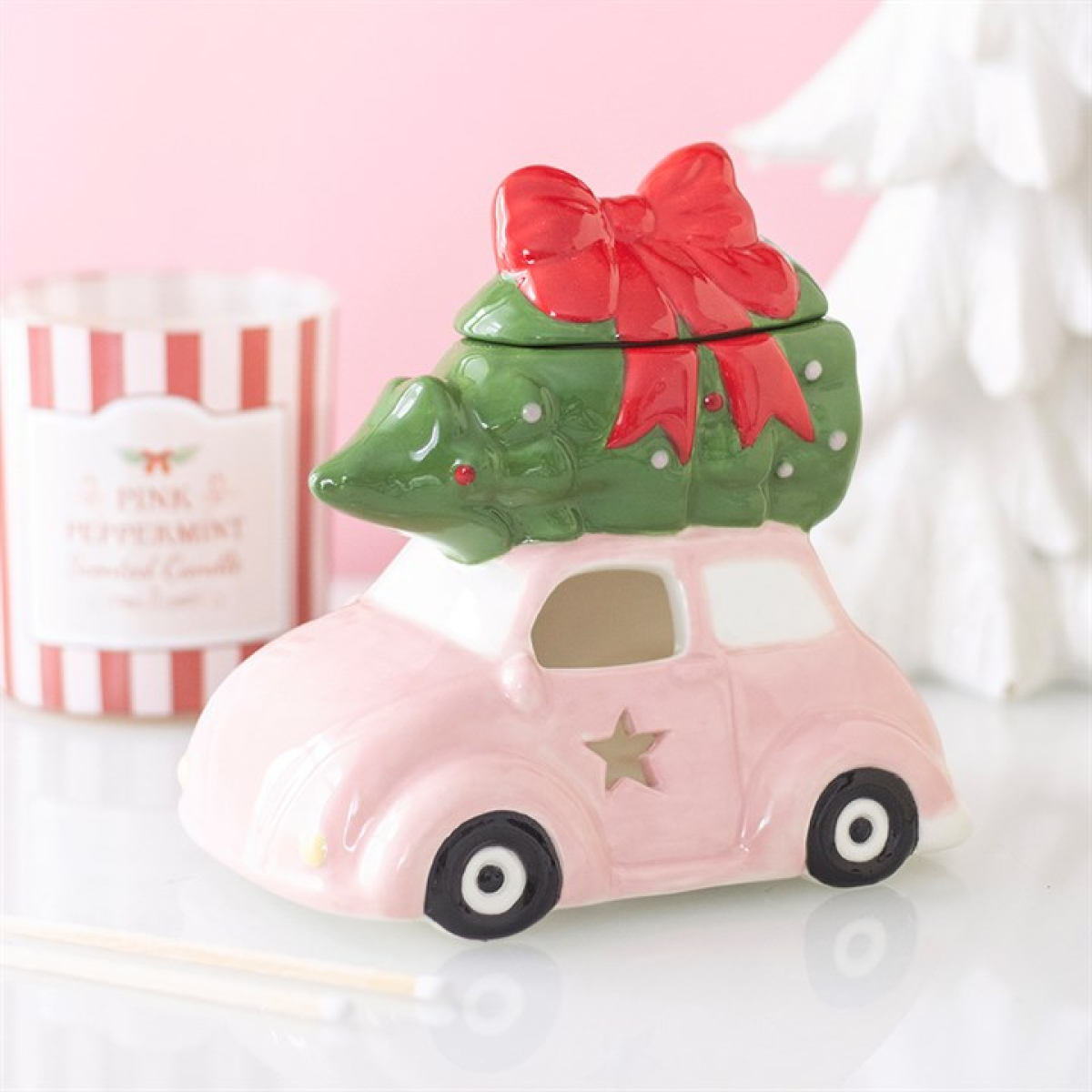 Pink car with Christmas tree ceramic oil burner