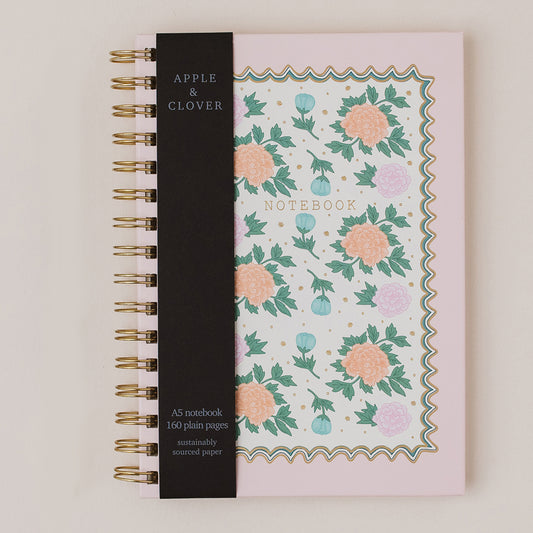Hardback Floral ring-bound plain paper A5 notebook