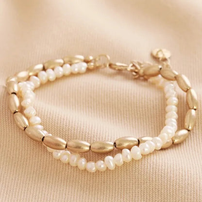 Gold Pearl Layered Bracelet