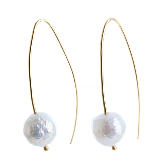 Gold and Pearl Long Drop Earrings