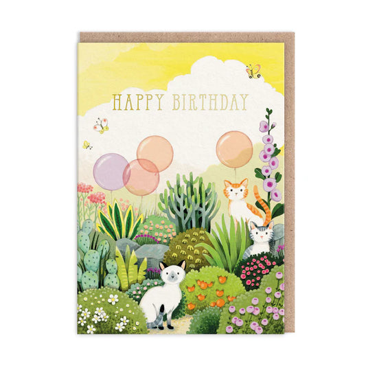 Ohh Deer Garden Cats Birthday Card