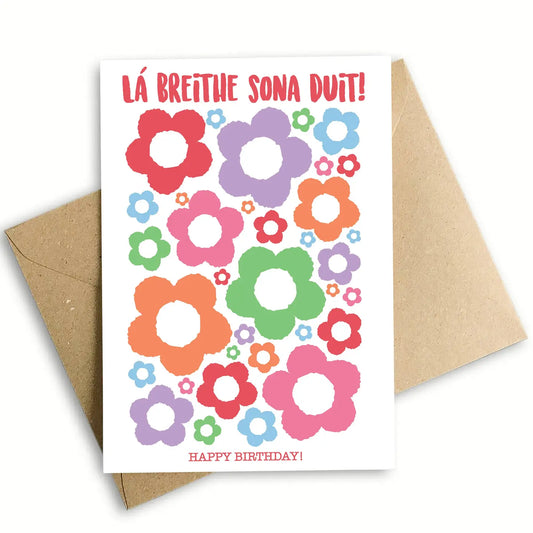 Lá Breithe Sona Duit Flowers - Prints of Ireland Card
