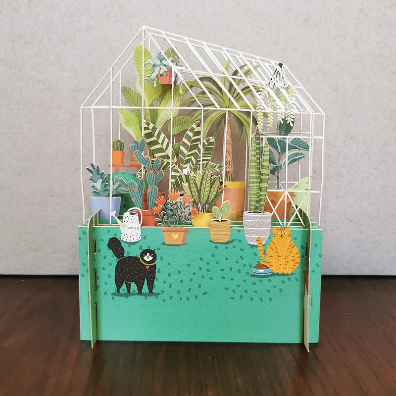 Greenhouse With Cats Pop Up Card