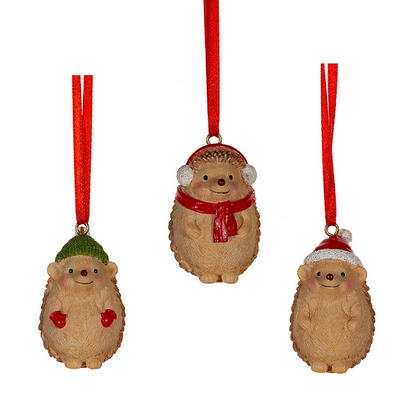 Festive Hedgehogs Hanging Decorations-Set Of 3