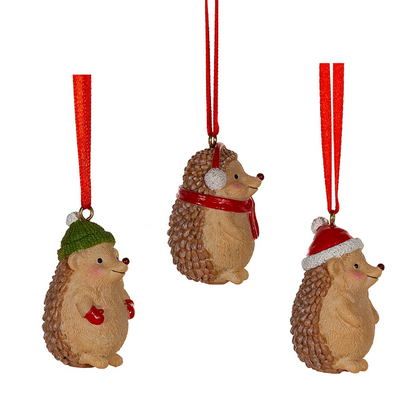 Festive Hedgehogs Hanging Decorations-Set Of 3