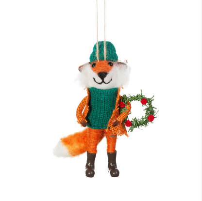 Fox With Wreath Felt Decoration