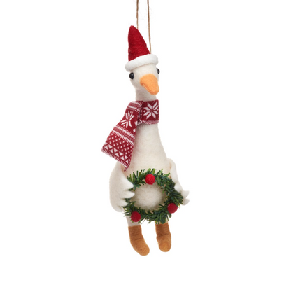 Goose With Wreath Felt Hanging Decoration