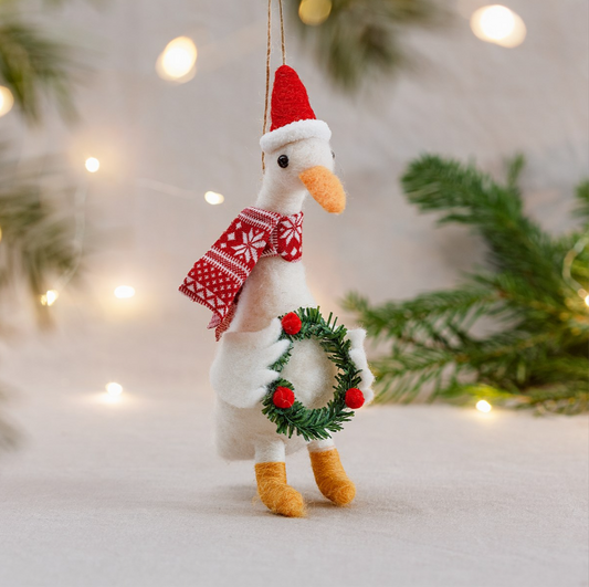 Goose With Wreath Felt Hanging Decoration