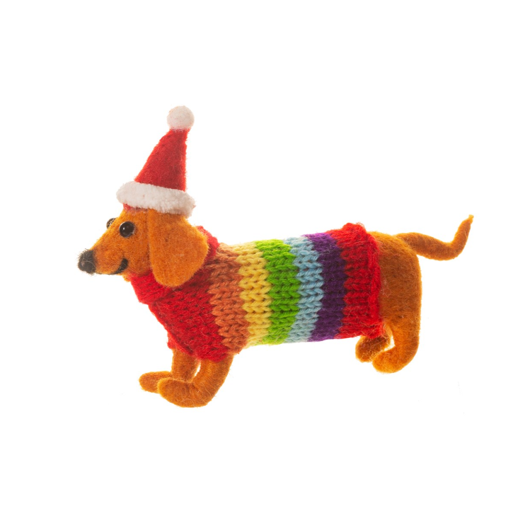 Felt Sausage Dog With Rainbow Jumper