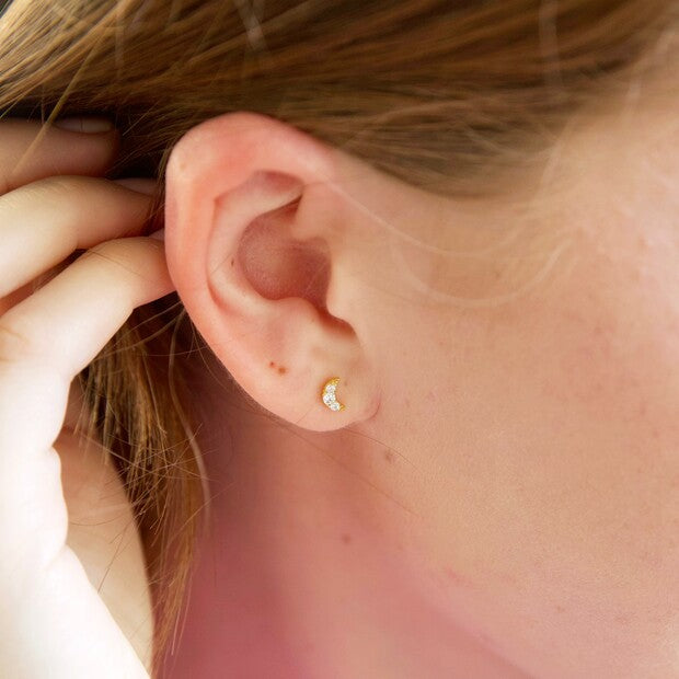 Tiny Crystal Moon Stud Earrings