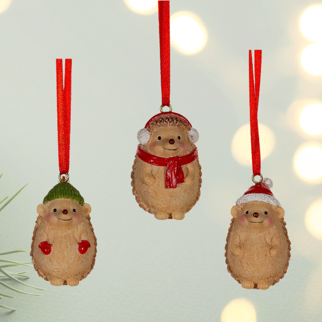 Festive Hedgehogs Hanging Decorations-Set Of 3